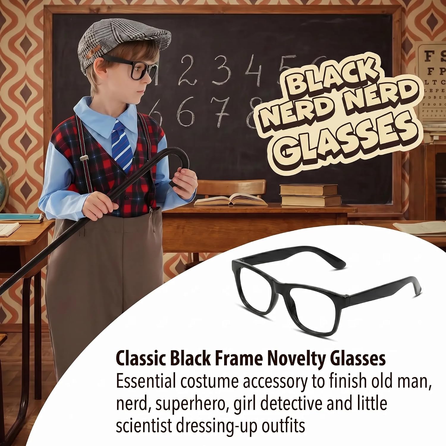 Lingway Toys Kids Nerd Glasses,Black Square Fake Glasses Halloween Costume