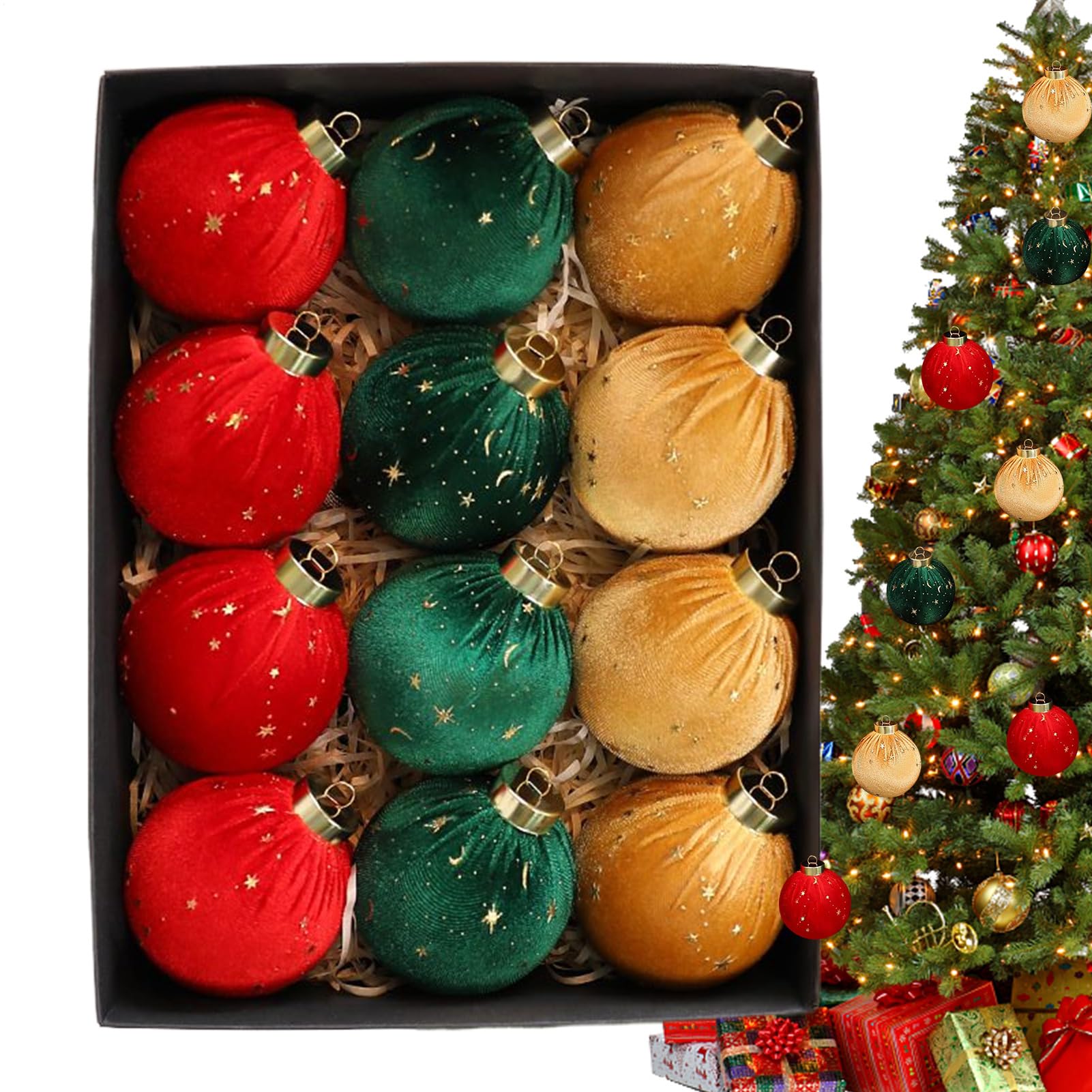 Boules de Noël en velours élégantes et incassables pour sapin raffiné x12