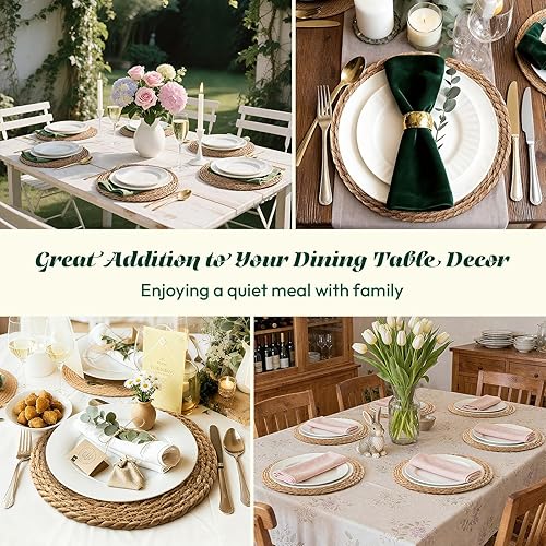 Miniatura 4 de 13 in Round Woven Placemats Plate Chargers Set of 12, Boho Farmhouse Rustic Woven Place Mats for Kitchen Dining Party Table Decor, Rattan Wicker