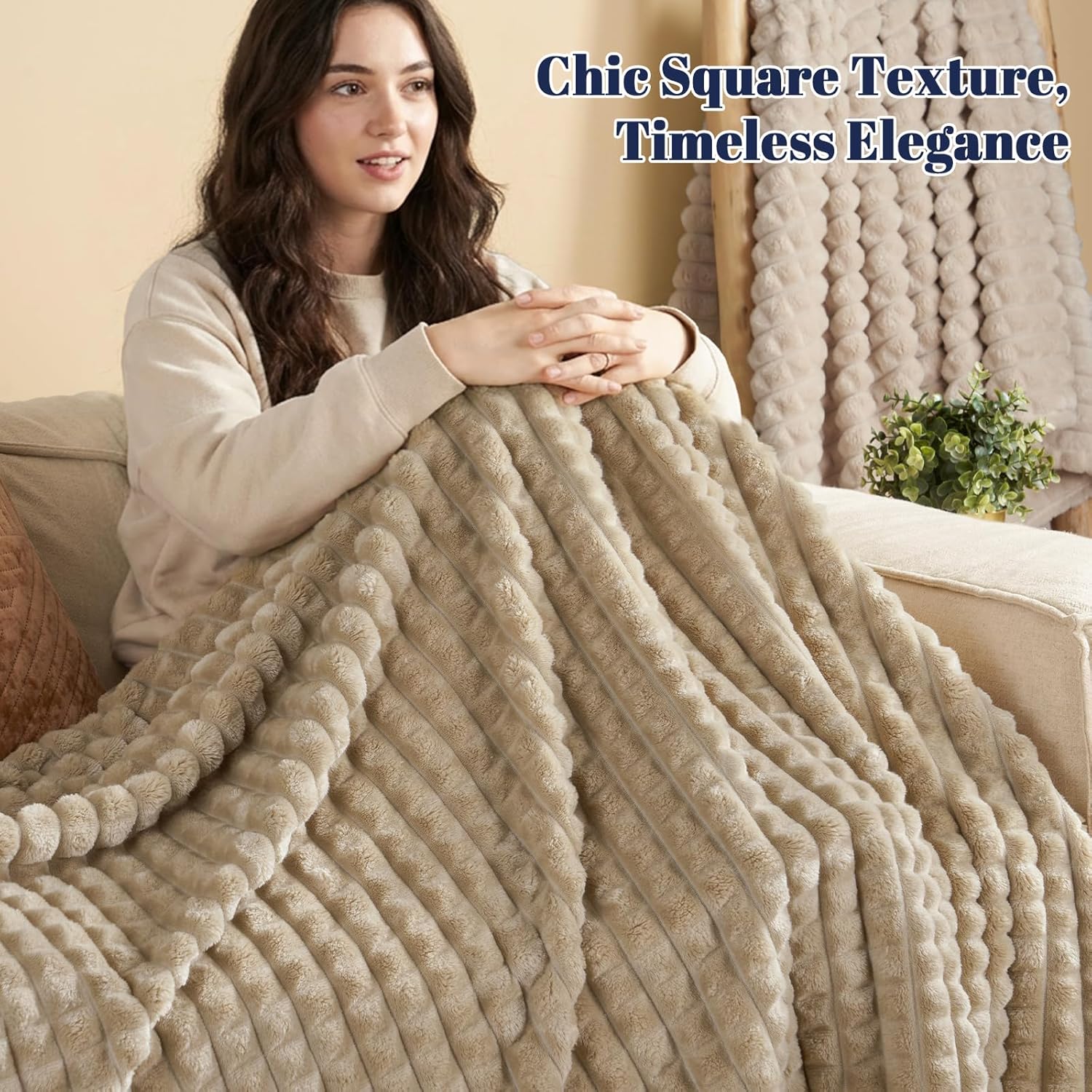 PHF Luxury Soft Fleece Blanket Twin Size, No Shed No Pilling, 380GSM Fluffy Cozy Throw Blankets for Bed, 66"x90", Lightweight Warm Bedding for Home Decor, Ideal Gift for Women, Taupe