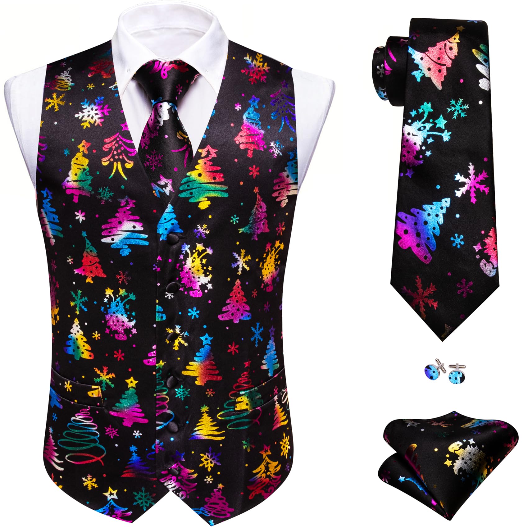 Barry.Wang Mens Red/Green Christmas Suit Vest Holiday Xmas Waistcoat Tie Set Party Tuxedo
