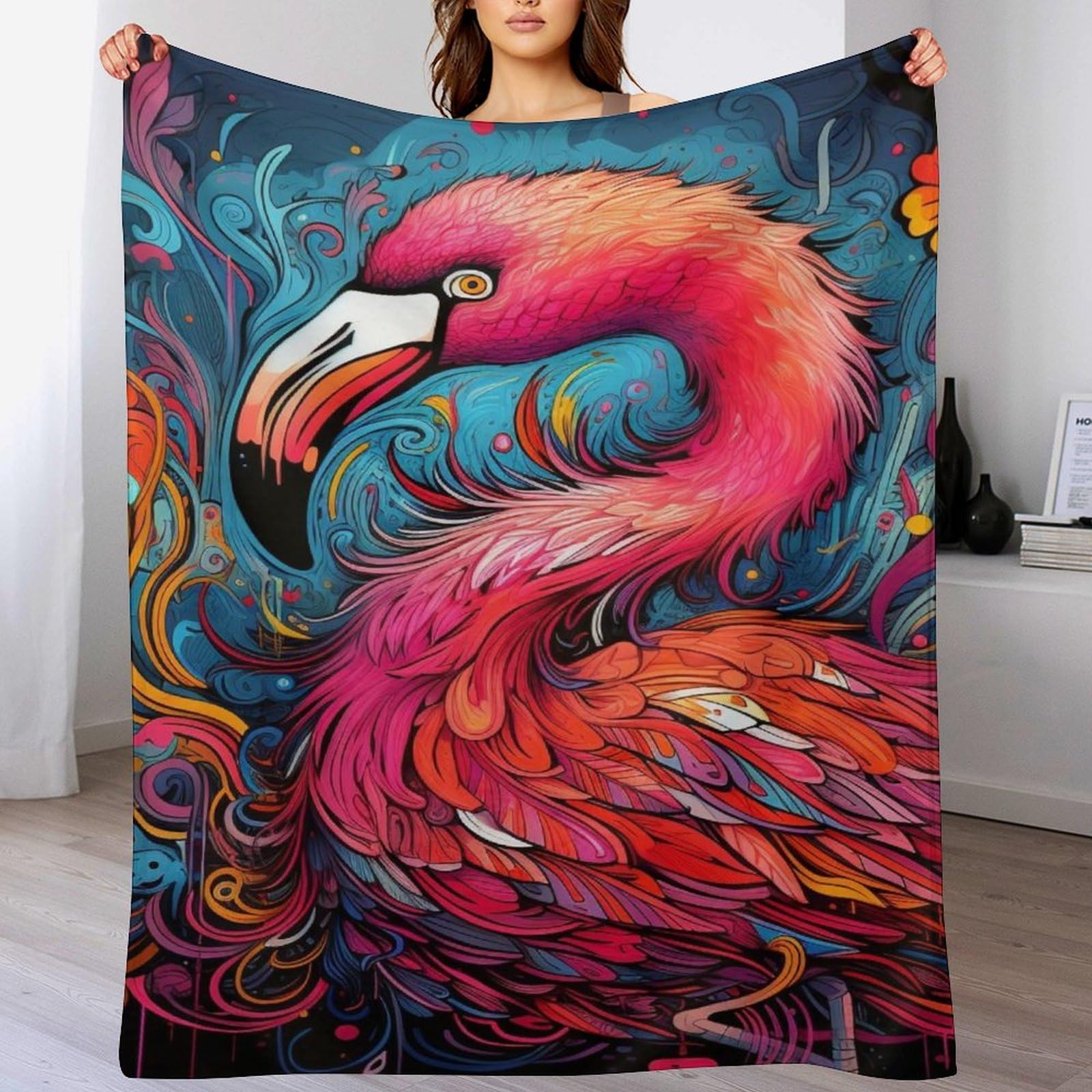 Couverture polaire de luxe flamant rose en flanelle douce et finitions premium