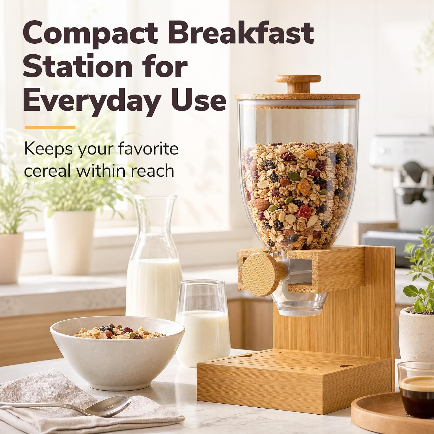 Bamboo Cereal Dispenser Countertop, 2L Airtight Single Pack image 2