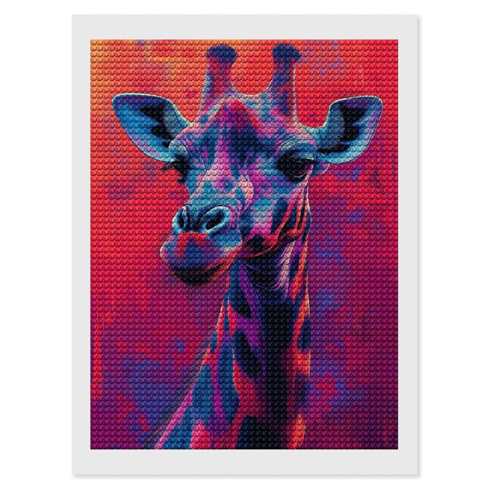 Junmoney Colorful Giraffe Portrait Diamond Art Canvas 12"x16", for Creative Relaxation, Simple to Start, Aesthetic Room Decor, Holiday Gift Idea