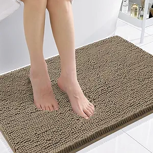 Smiry Luxury Chenille Bathroom Rugs 36x24, Extra Soft and Absorbent Shaggy Bath Mat, Machine Washable, Non-Slip Plush Carpet Runner for Tub, Shower, and Floor, Home Decor Accessories, Camel
