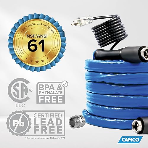 Miniatura 7 de Camco - Manguera de agua potable calentada para climas fríos de 50 ft que puede soportar temperaturas de hasta -40FC - Sin plomo ni BPA, reforzada