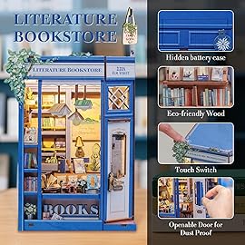 Fsolis Book Nook Kit - DIY Miniature Dollhouse Kit 3D Puzzles for Adult Tiny House Mini Booknook Craft Bookshelf Decor, 186 Wooden Pieces, Gifts for Women Teenagers Book Lovers (Literature Bookstore)