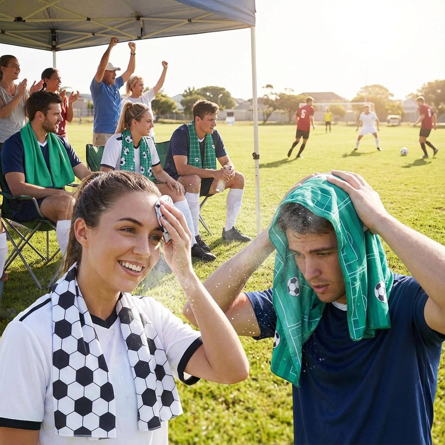 28 Pcs Soccer Cooling Towel Microfiber Fast Drying Team Gifts 40 x 12 Inch Breathable Sport Cooling Towel for Athletes Camping Running Yoga Gym(Soccer)