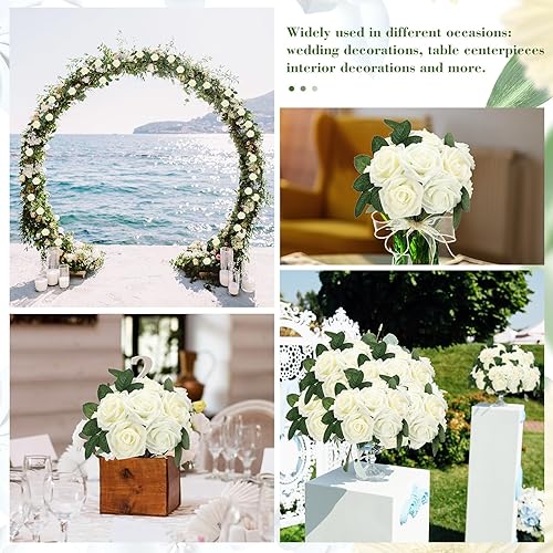 Miniatura 7 de 200 rosas artificiales de espuma, flores falsas a granel con 100 tallos para bricolaje, ramos de boda, centros de mesa, arreglos florales,