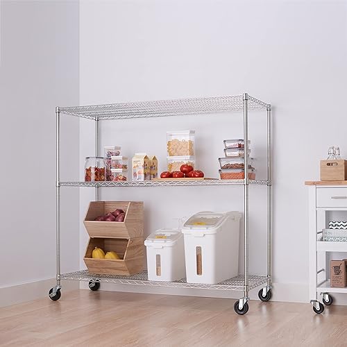 Miniatura 2 de TRINITY Basics - Estantería de alambre ajustable de 3 niveles con ruedas para organización de cocina, almacenamiento de garaje, lavandería,