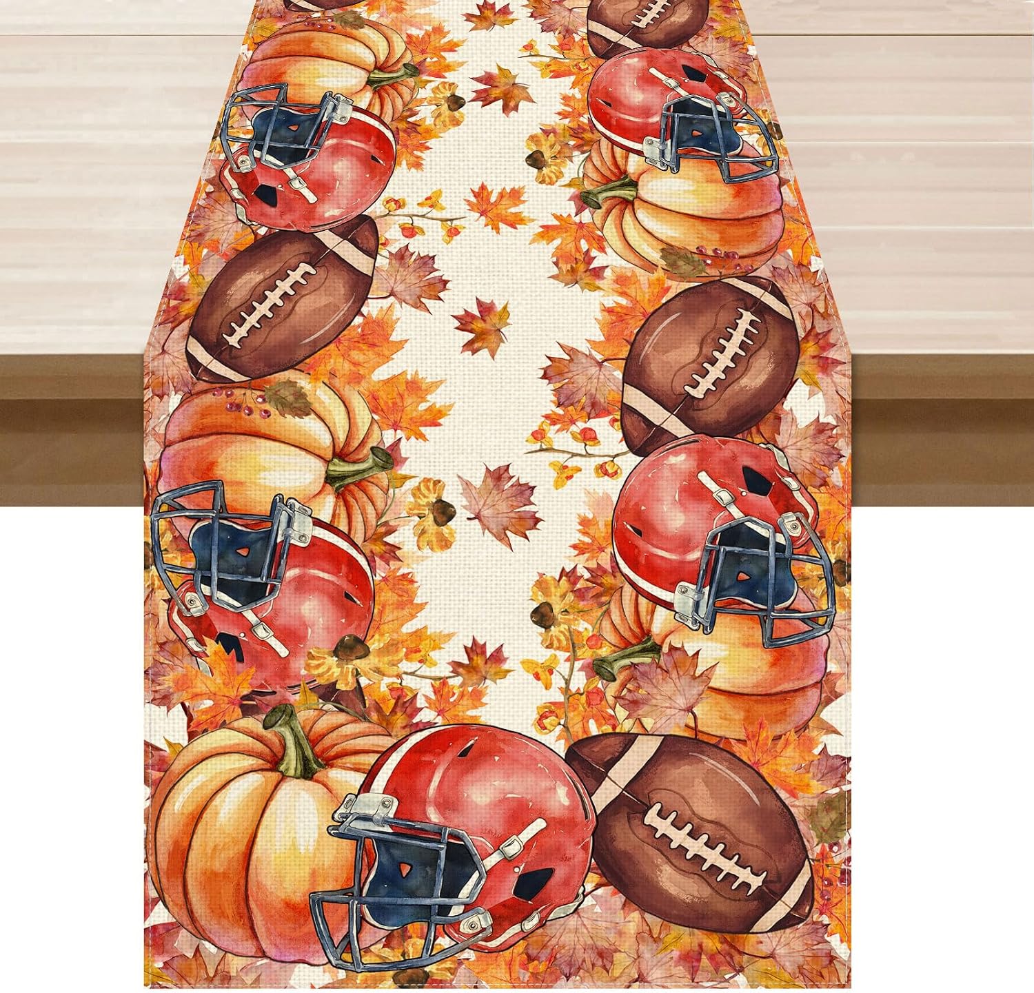 XCHI Fall Football Helmet Pumpkin Table Runner for Home Decoration 13x72 in