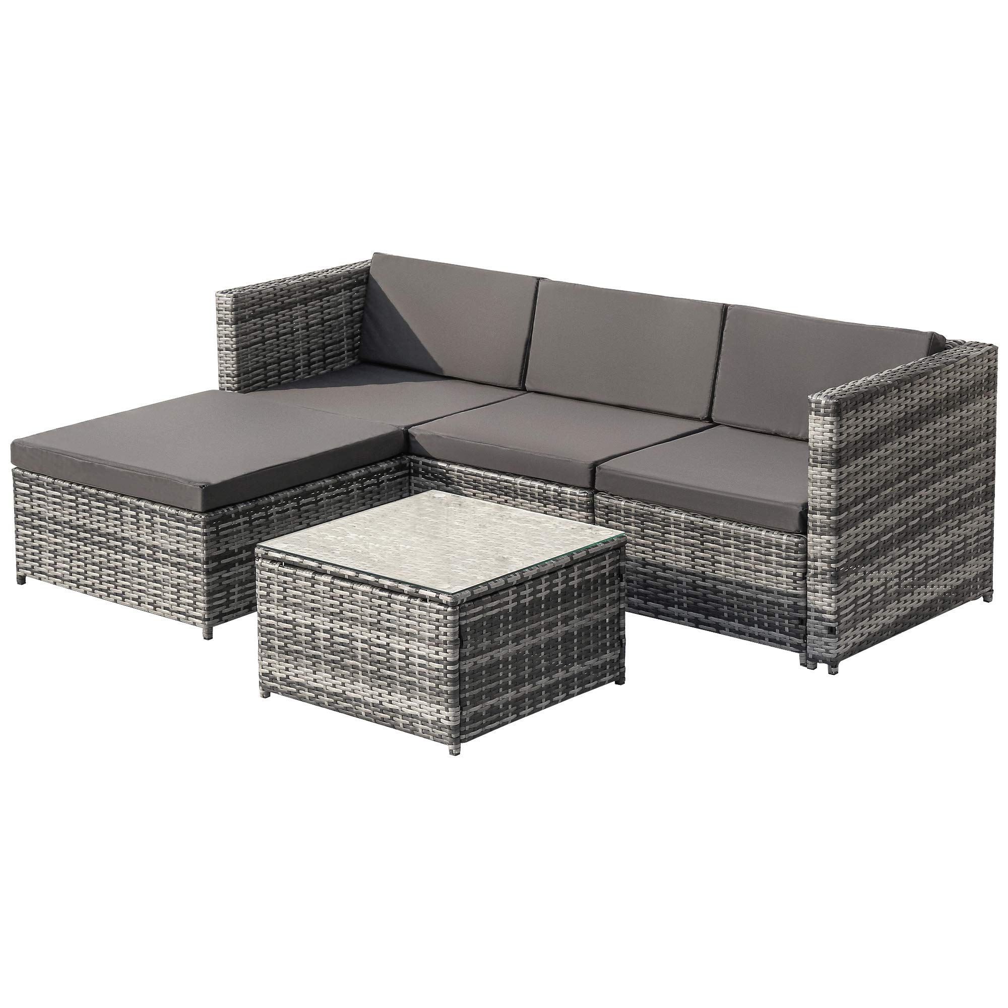 ZYLOYAL10 Narożnik ogrodowy, rattanowy, narożny, sofa, meble ogrodowe, patio, zestaw ogrodowy, meble rattanowe, zestaw wypoczynkowy (szary)