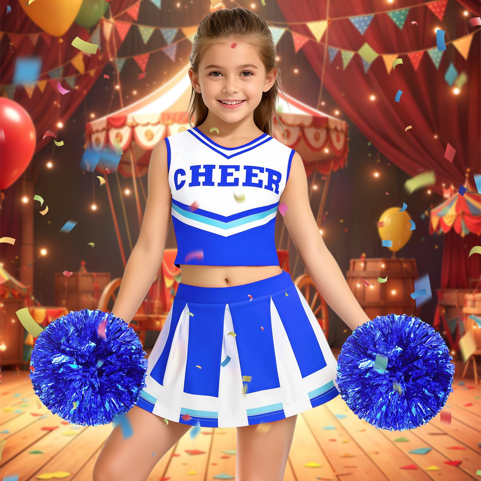 Luckyou Deguisement Pompom Costume De Cheerleader Déguisement Uniforme de Pom-pom avec Pompoms Chaussettes pour Halloween Mascarade Carnaval - 5