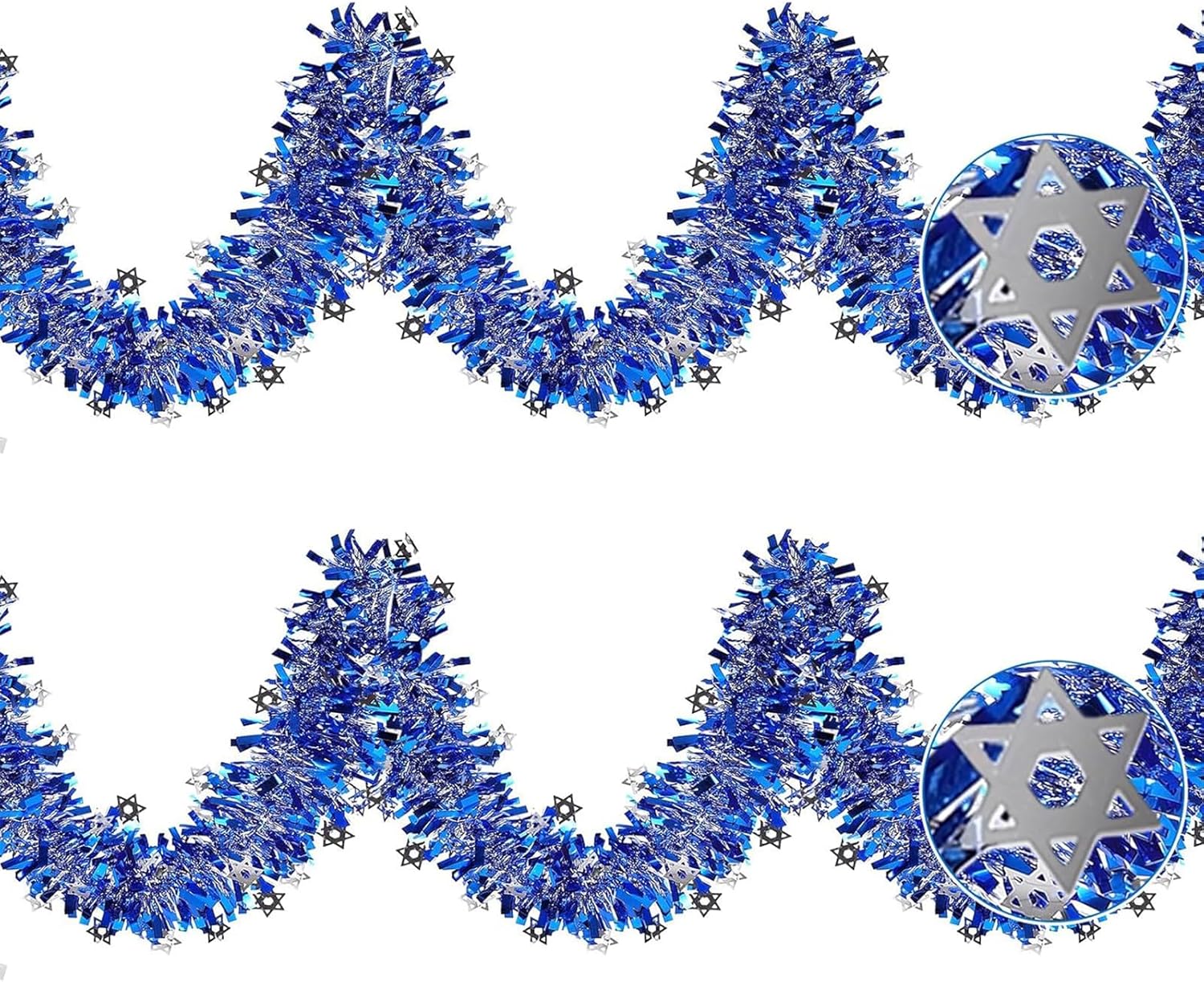 2 Pack 6.5 Ft Hanukkah Tinsel Garland Hanukkah Decorations