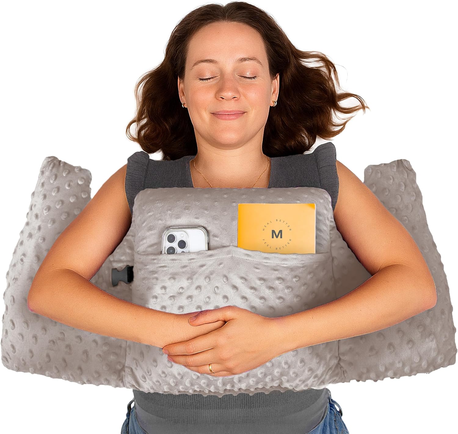 MOYOAMA Post Mastectomy Pillow - Recovery After Breast Cancer Surgery, Breast Augmentation - Lightweight Post Surgery Pillow with 4 Built-in Pockets to Support Healing - Breast Cancer Gifts for Women