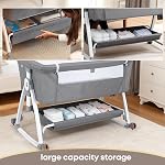 Bassin de chevet pour bébé, 3-in-1 Dortoir pour nouveau-nés, 6-Level Taille réglable Bassin avec Mesh respirant, Matelas doux, Roues verrouillables & Grand panier de stockage