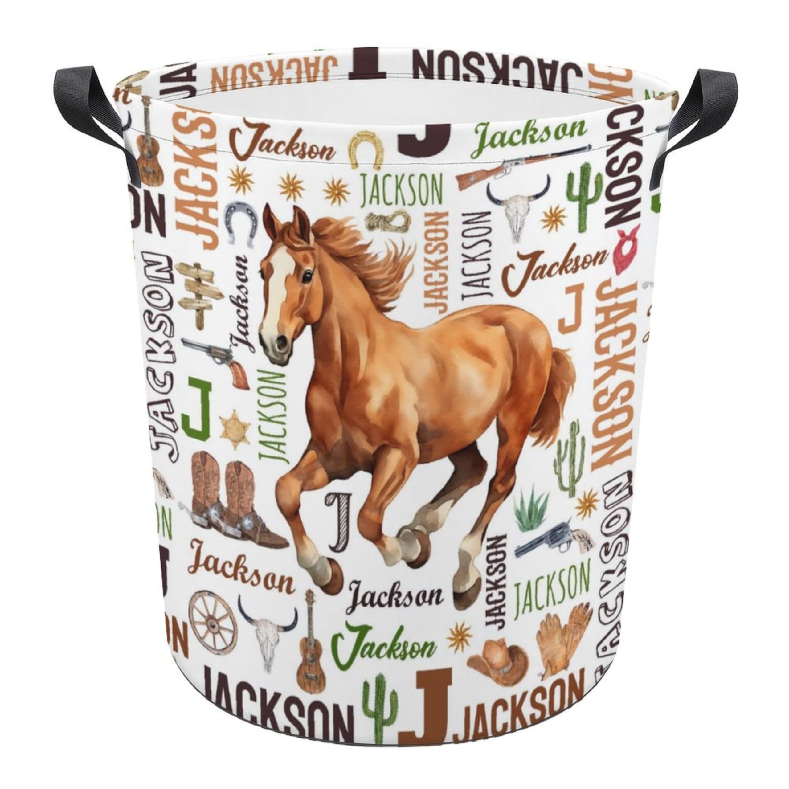 Custom Horse Laundry Baskets,Personalized Horse Laundry Basket,Personalized Gifts,Customize Baby Name Laundry Hamper for Kids Adults,Collapsible