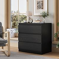 OtterOasis Black Wood 3-Drawer Dresser for Bedroom - Modern Wide Chest with Spacious Storage for Clothes, Living Room TV Stand (47"W)