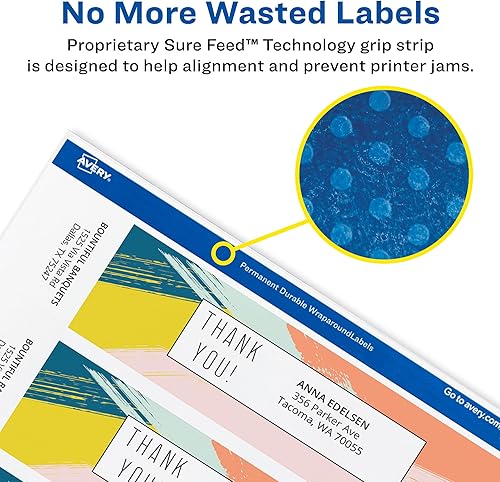 Miniatura 3 de Avery Etiquetas rectangulares envolventes imprimibles, 7.85 x 1.75 pulgadas, blanco texturizado, 50 etiquetas personalizables (22838)