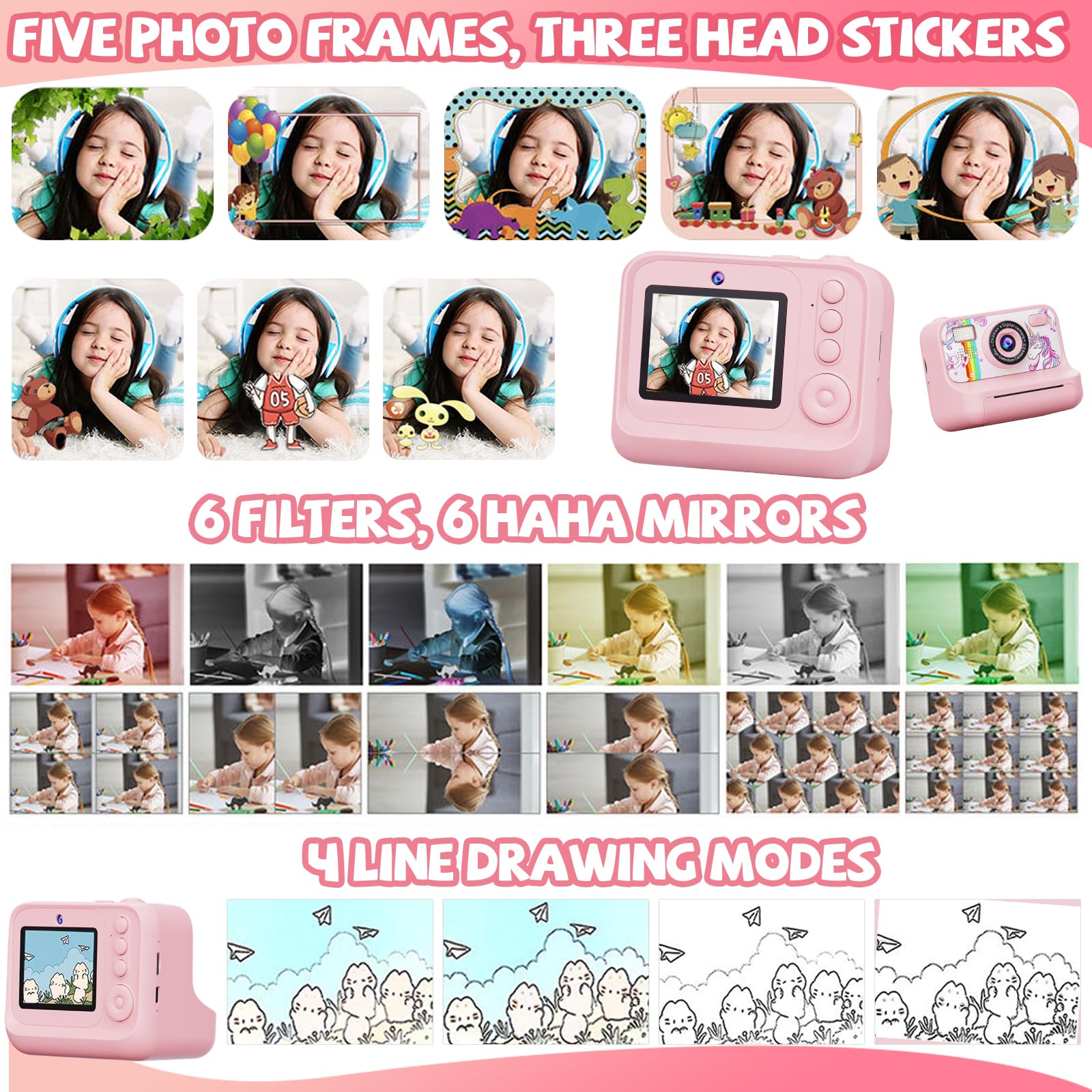 NXPZ Appareil Photo Instantané Enfants, Caméra HD 1080P Avec Écran