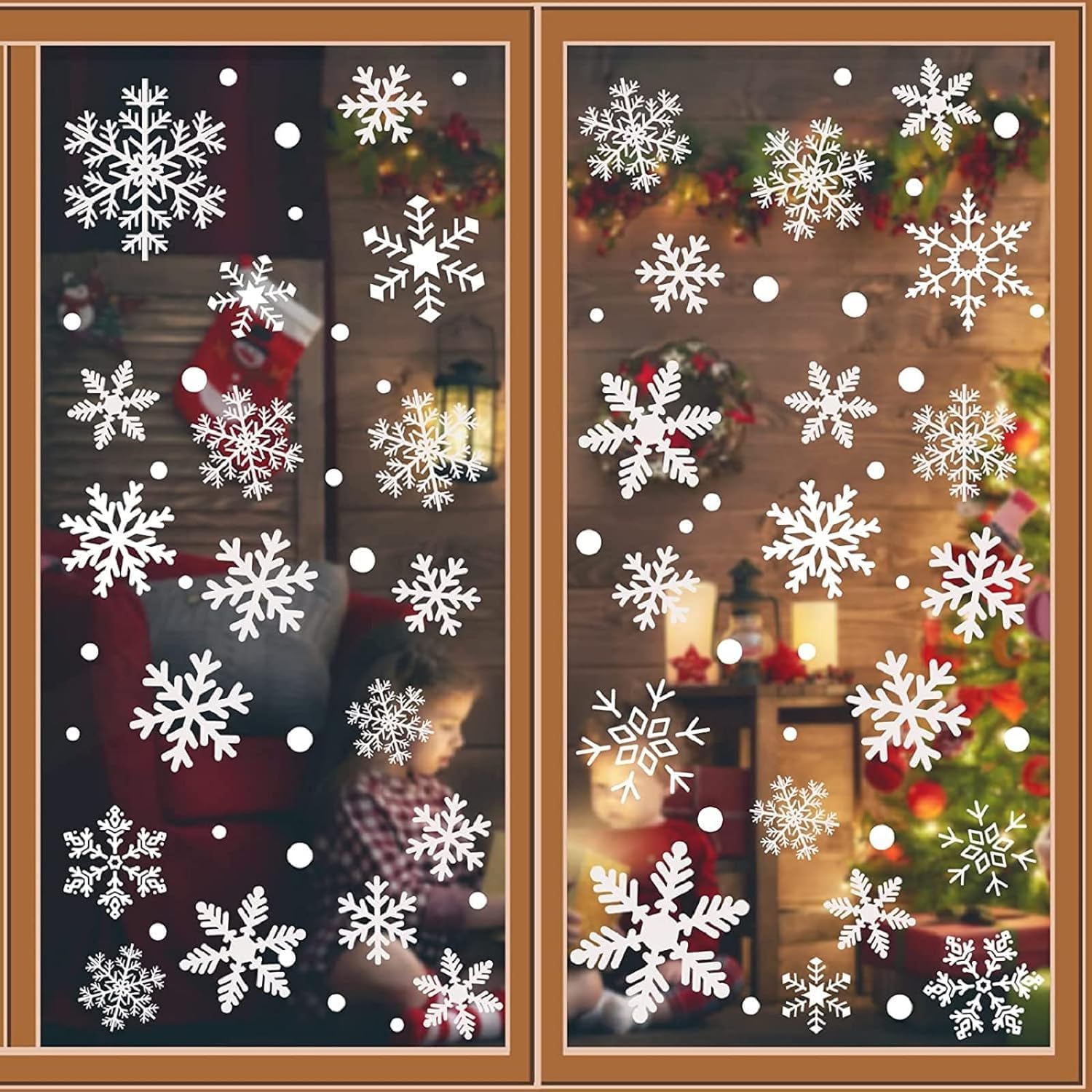 White Christmas Snowflake Window Stickers, 32 Sheets/4Sets - 988PCS Merry Christmas Window Decorations Decals Double Sided Window Clings Christmas Decorations for Home Office