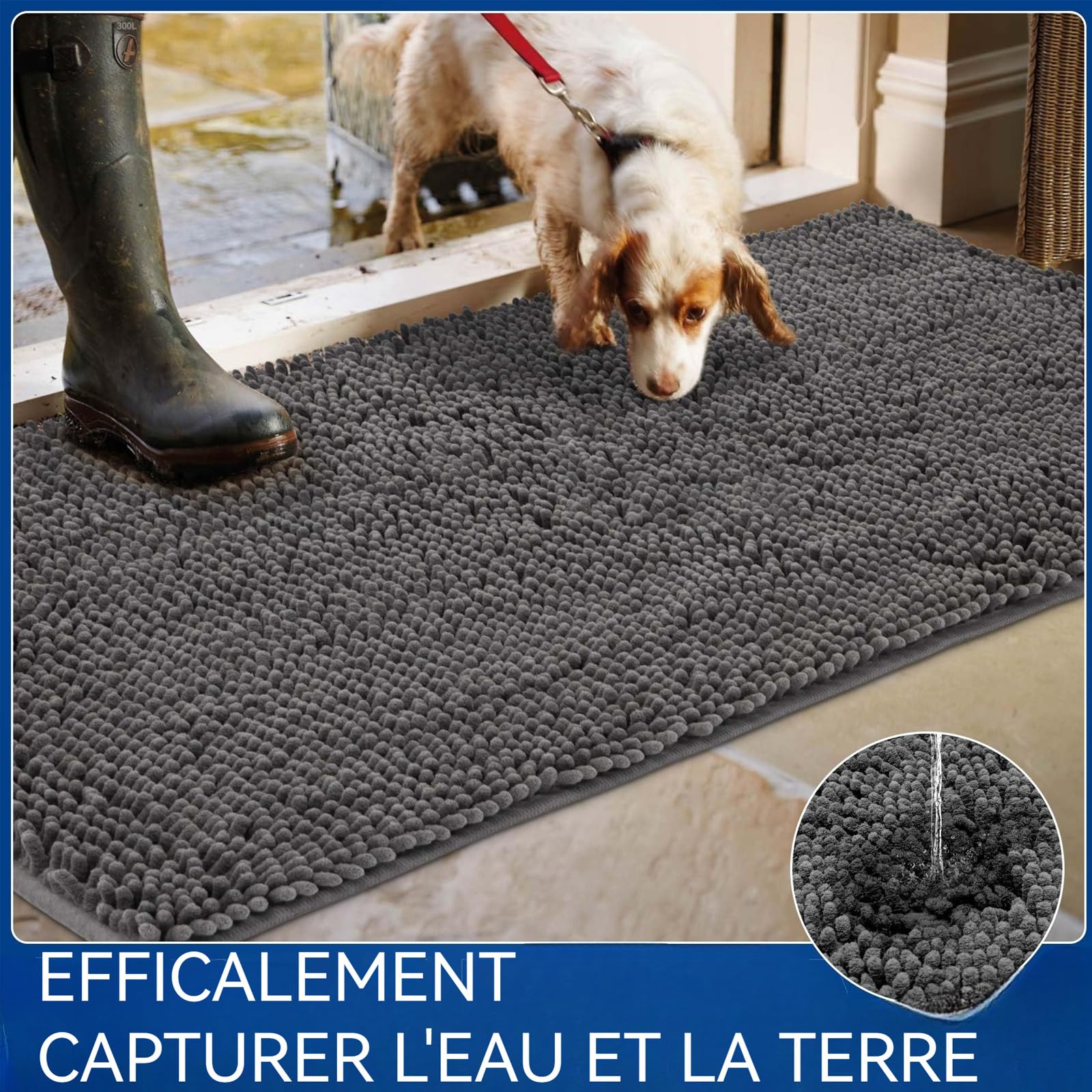 Tapis Petitepapatte, Petitepapatte Tapis Cleanpattoune Ultra-Absorbant, Lavable, antidérapant et Anti-salissures, Tissu Doux, pour Pattes et Chaussures boueuses et humides (#H,70x140 cm)