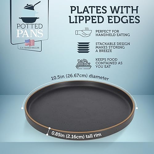 Miniatura 3 de Potted Pans Platos de cerámica  Juego de 6 platos de porcelana plana neutros  Platos modernos de 10.5 pulgadas con borde de labios para uso diario