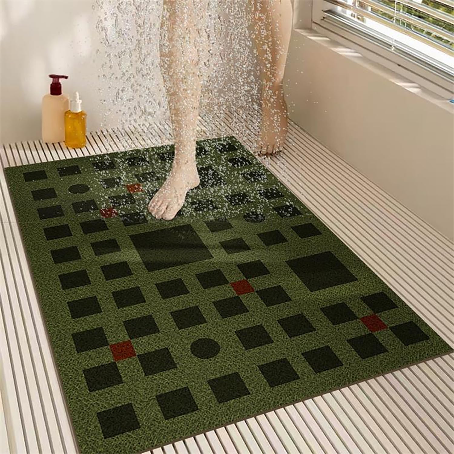 Tappeto Doccia Antiscivolo 80x120cm,Tappeto Bagno in Luffa,Tappetino Doccia Senza Ventose,Tappetino Vasca con Fori di Drenaggio,Motivo Geometrico F