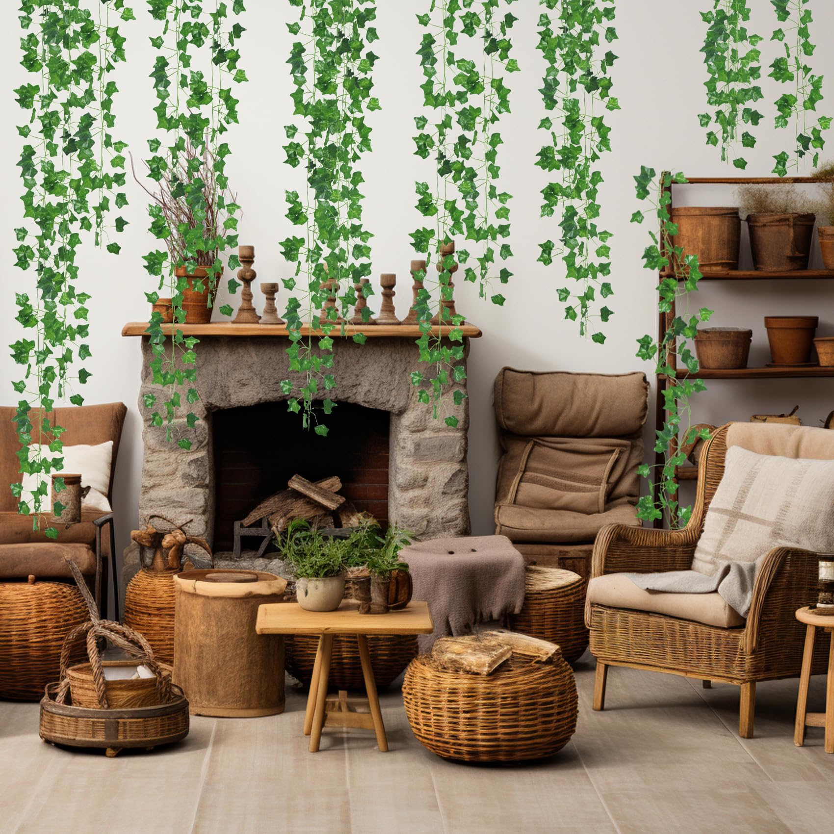 Paquete De 12 Vides Falsas Para Decoración De Habitación Con 100 Luces Led Guirnalda De Hiedra Artificial Plantas Colgantes Hojas De Vegetacion
