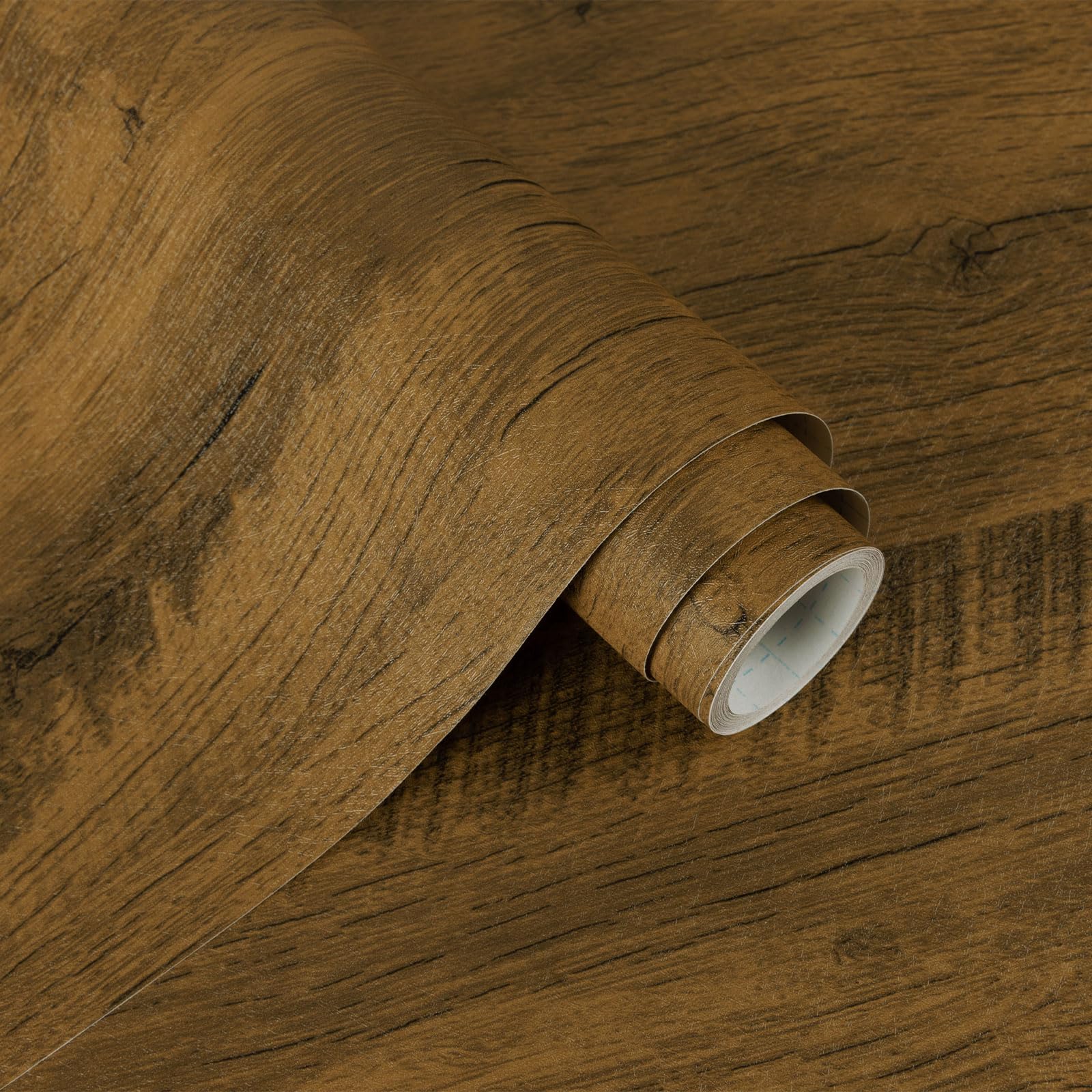 Alened Sticky Back Plastic Roll 60x500cm, Wood Effect Vinyl Wrap Self Adhesive Wallpaper, Oak Brown Peel and Stick Waterproof Removable Vinyl Film for Kitchen Cupboard Furniture Wall — image 1