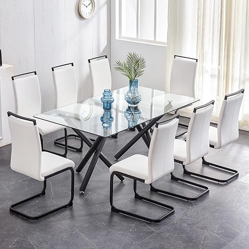 Miniatura 72 de AZmac Juego de 4 sillas de comedor modernas de cuero, sillas de cocina sin brazos, sillas de comedor con asiento acolchado tapizado y patas cromadas