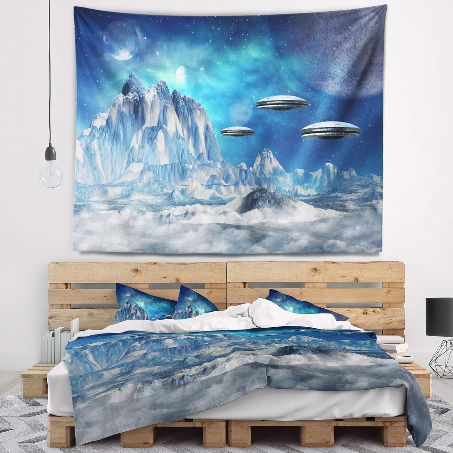 Designart ' Blue Alien Planet' Landscape Tapestry Blanket Décor Wall Art for Home and Office, Created On Lightweight Polyester Fabric x Large: 92 in. x 78 in