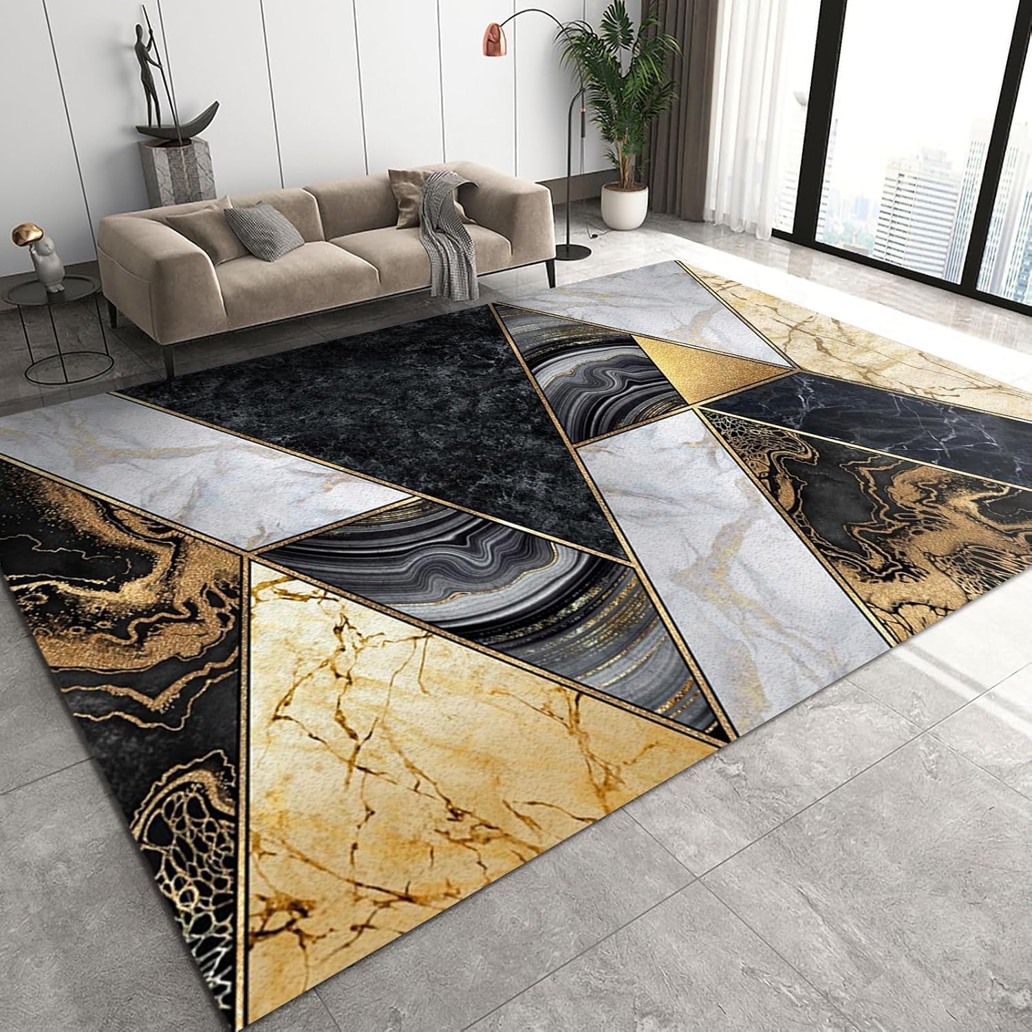 Tapis anti-slip effet marbre 180x280 cm moderne et antidérapant de salon