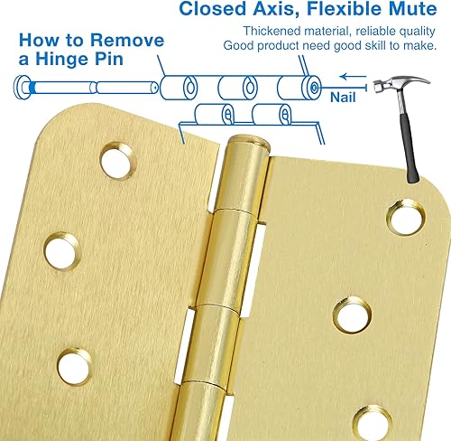Miniatura 6 de Paquete de 18 bisagras de puerta exteriores de 4 pulgadas, bisagras de puerta de latón cepillado para exteriores, color oro satinado de 4 pulgadas,