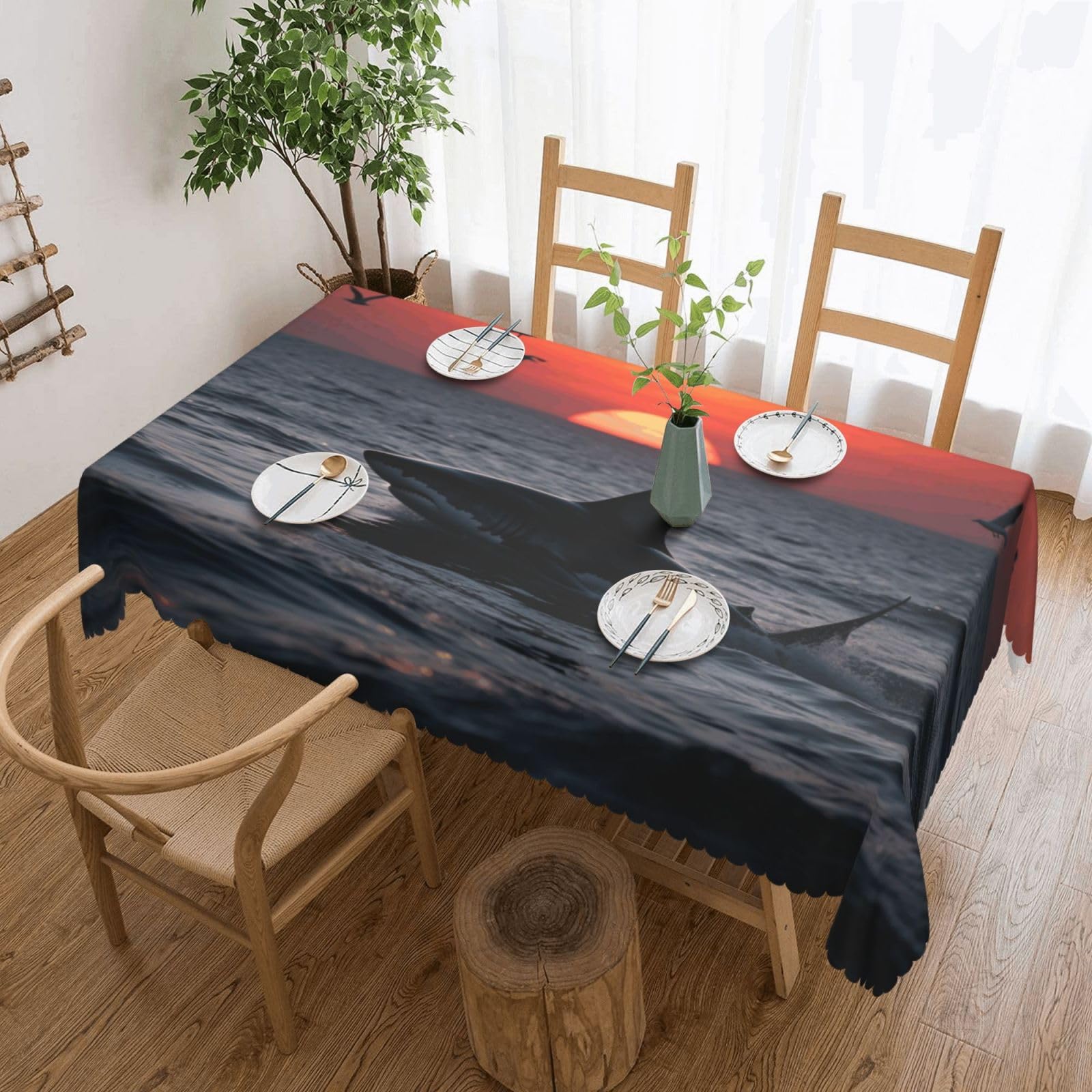 FekiLoot Rectangle Tablecloth 54 X 72 Inch, Classic Stain ‎Resistant Table Cloth Reusable Washable Table Cover Sneaking Shark Tabletop Decor for Kitchen Dining Party Indoor Outdoor Use