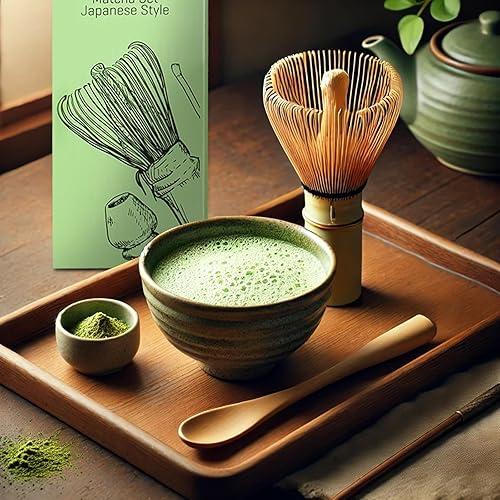 Miniatura 7 de Juego de batidor de matcha, 4 piezas, incluye batidor de bambú, cuchara, cuchara, soporte para batidor matcha. Juego de batidor matcha esencial para