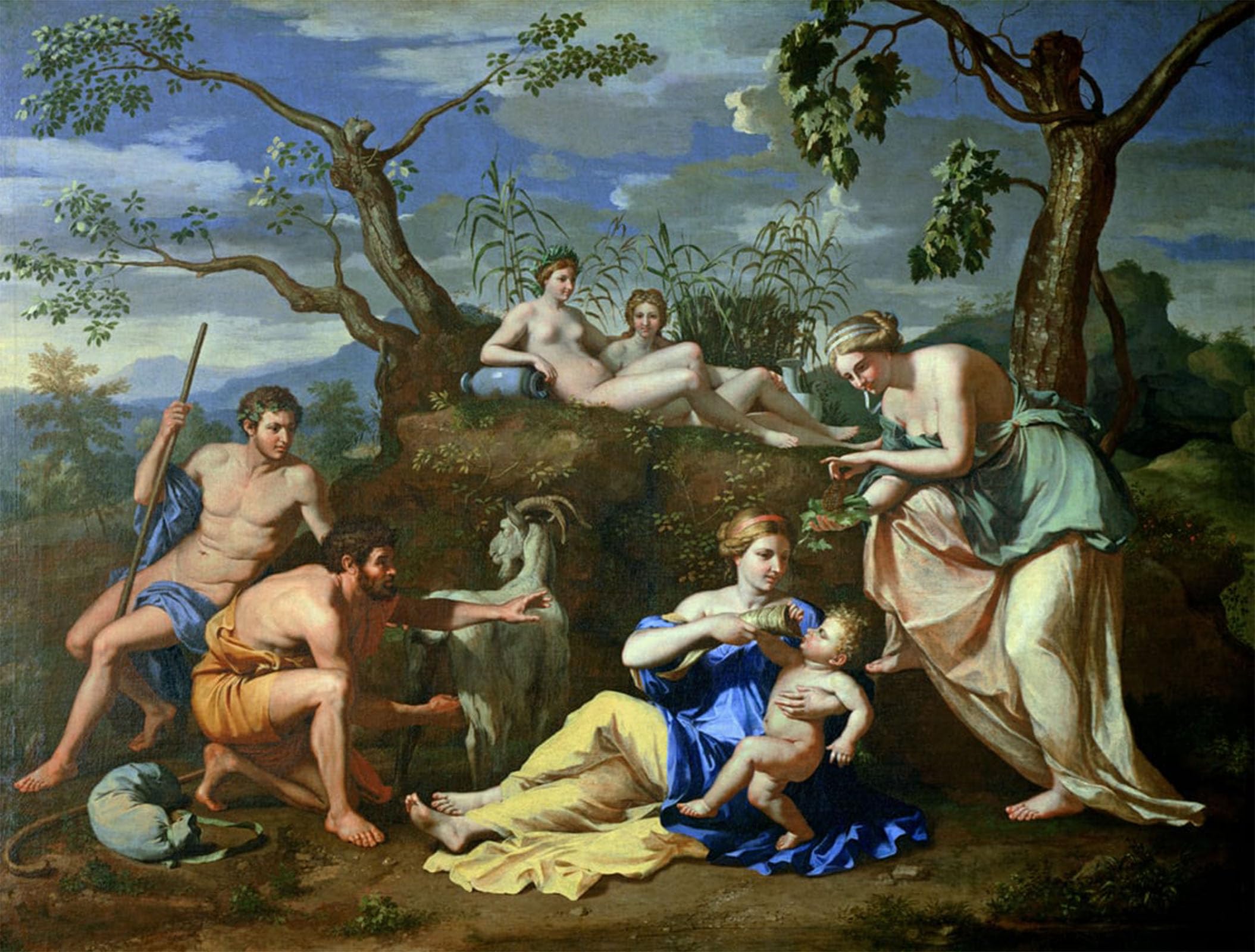 Serendipitp No Frame Vintage Picture Print On Canvas Wall Art Poster The Feeding Of The Child Jupiter By Nicolas Poussin Artwork Print Poster For Wall Decor 60X90cm