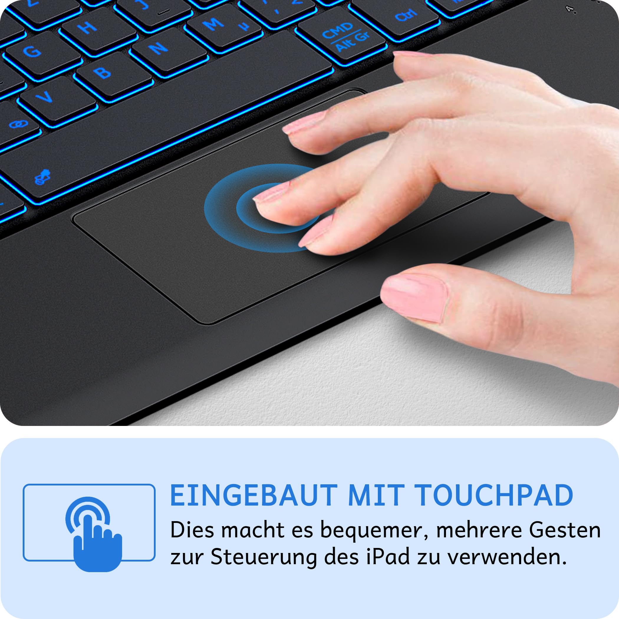 CACOE Tastatur Hülle Kompatibel mit Lenovo Idea Tab Pro 12.7 2025 mit Touchpad, Abnehmbare Kabellose Tastaturhülle mit 7-Farben-Beleuchtung, Schwarz