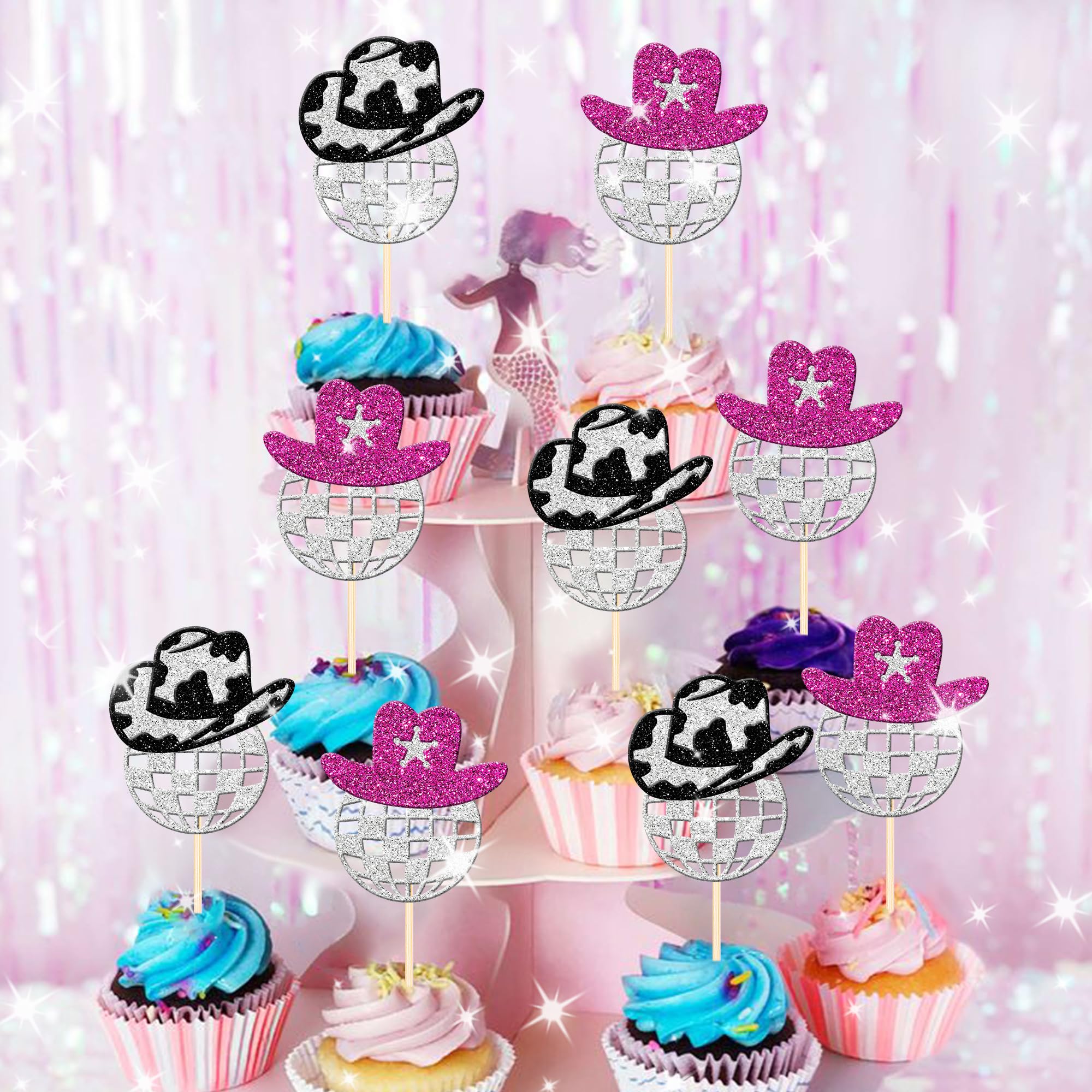 Cappello da Cowboy rosa argento palla da discoteca novità 20oz bicchiere palla con paglia per feste e matrimoni