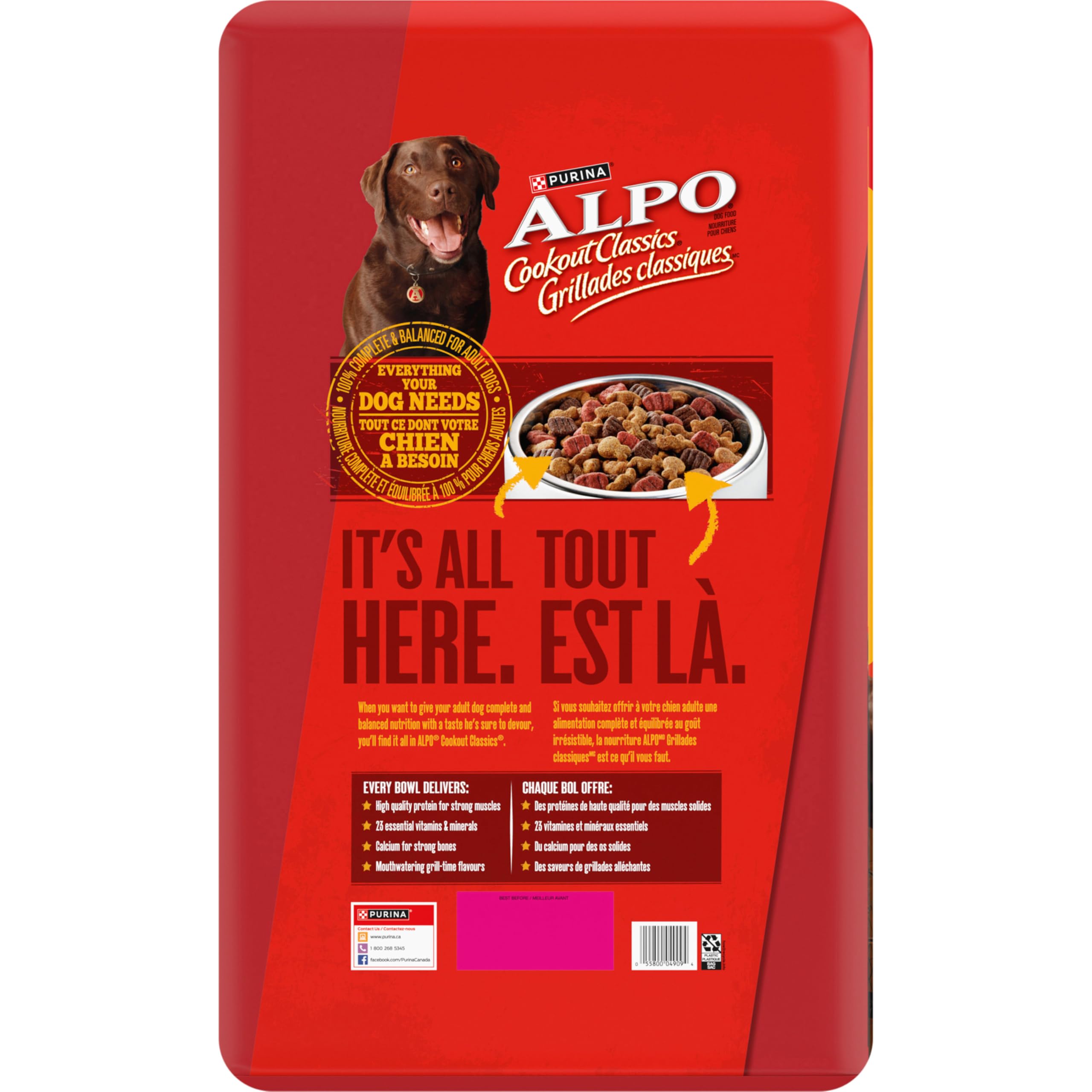 Alpo Cookout Classics Dry Dog Food, Pork, Beef, Chicken & Veggie - 16 kg Bag - 4