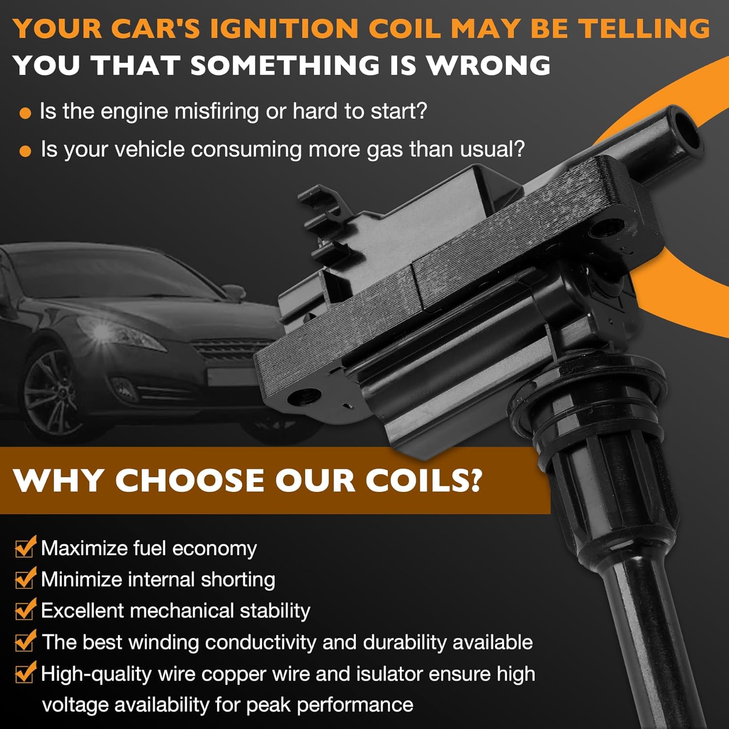 HQPASFY UF407 Ignition Coil Pack & Iridium Spark Plugs & Wire Compatible with 2001 2002 2003 Mazda Protege Mazda Protege5 Repalce# 5C1208 GN10301