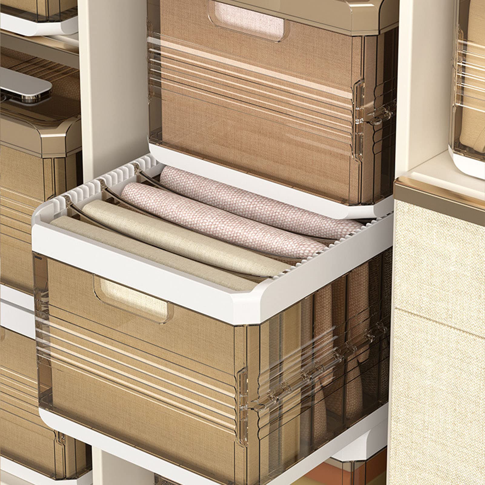 Organizador de ropa para guardarropa, organizador de ropa con cajón, caja de almacenamiento de ropa plegable de PP, diseño de riel deslizante con tapa, organizador de pantalones (with Lid 9 Grids)