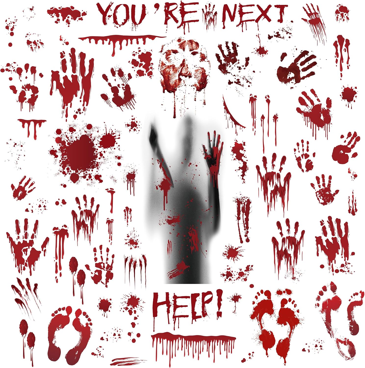 67 PCS Bloody Halloween Decor, Self-Stick Halloween Floor Decals for Home