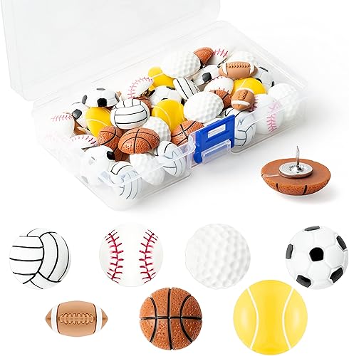 40 pines creativos de bola deportiva para tablero de corcho, mini alfileres de bola de resina decorativos, paquetes de pulgar de fútbol para tablón