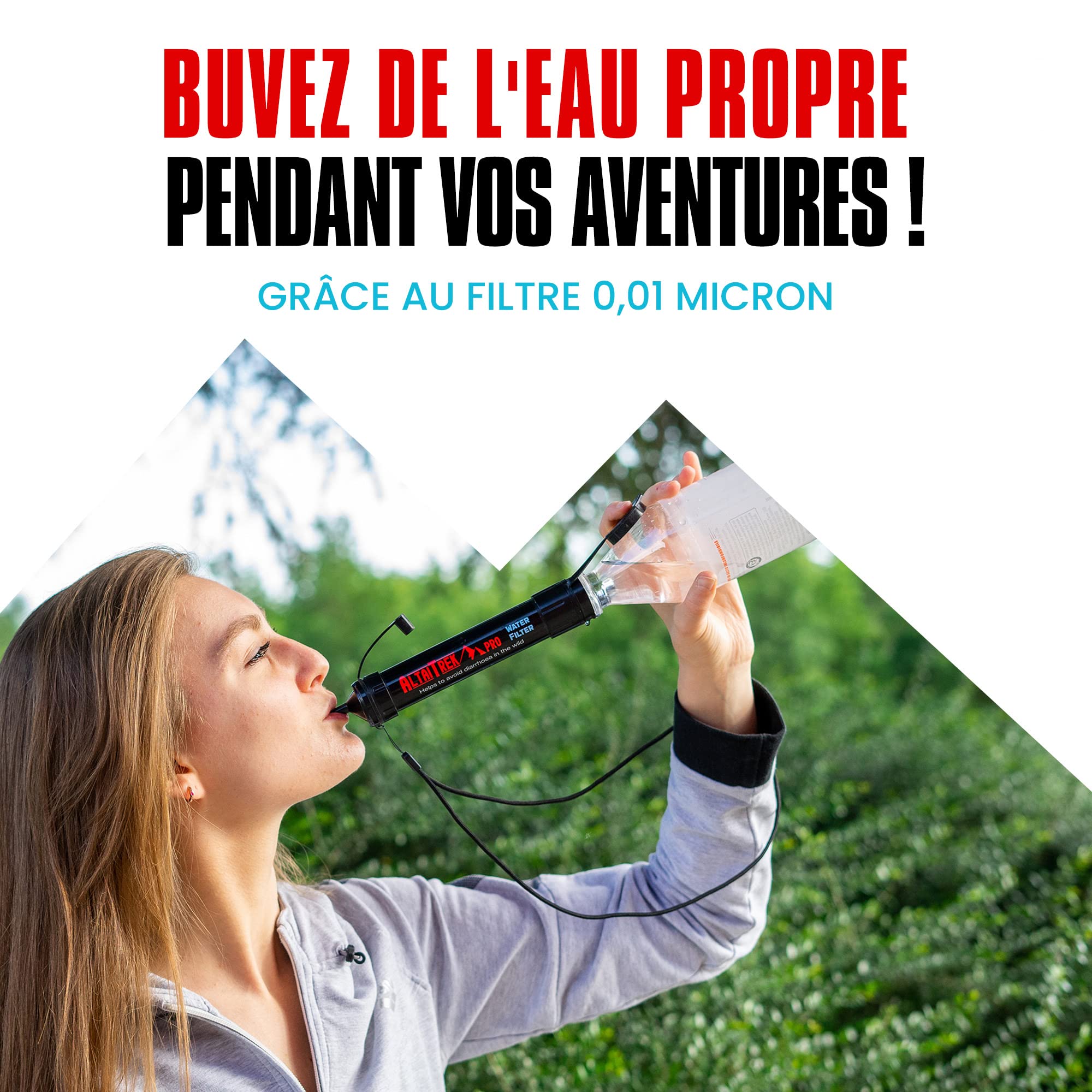 Paille filtre eau | Appareil purification filtrante | Utile pour les urgences et survie, activités plein air, camping, randonnée | Purificateur | Élimine 99% des bactéries | Deux pièces