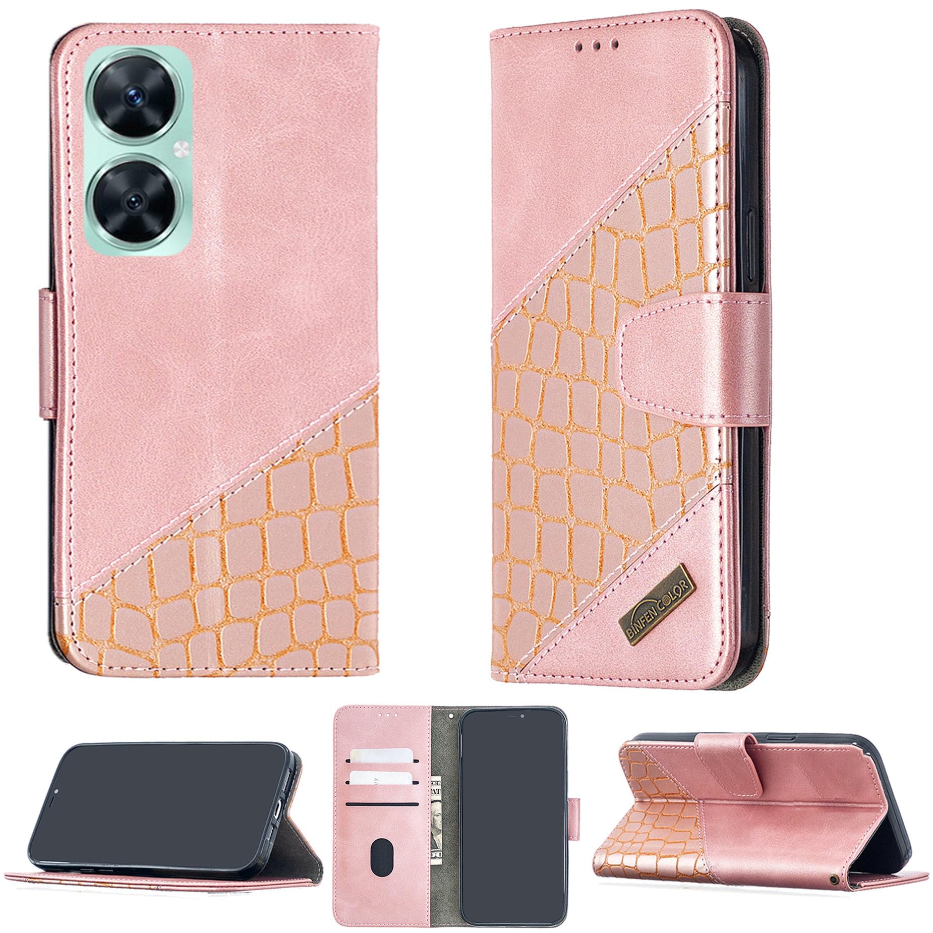 jioeuinly Case for Huawei Nova 11i Case Compatible with Huawei Nova 11i Phone Case Cover Flip Stand Cover Stitching Style Wallet Case Pink