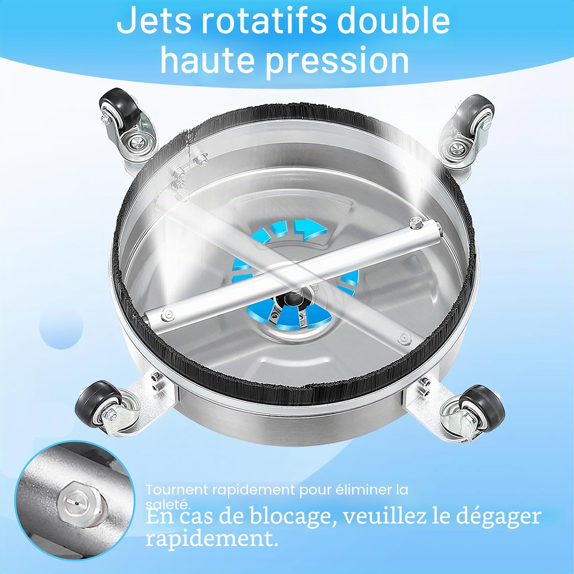 Tool Daily Nettoyeur de Surface pour Nettoyeur Haute Pression de 35,6 cm, Fixation en Acier Inoxydable avec 4 Roues, 2 Rallonges et 2 Buses de Rechange, 4000 PSI