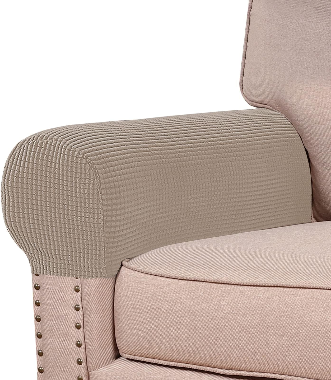 Stretch Armrest Cover Set Anti-Slip Protector Jacquard Fabric For Sofa And Recliner(C,2PC)