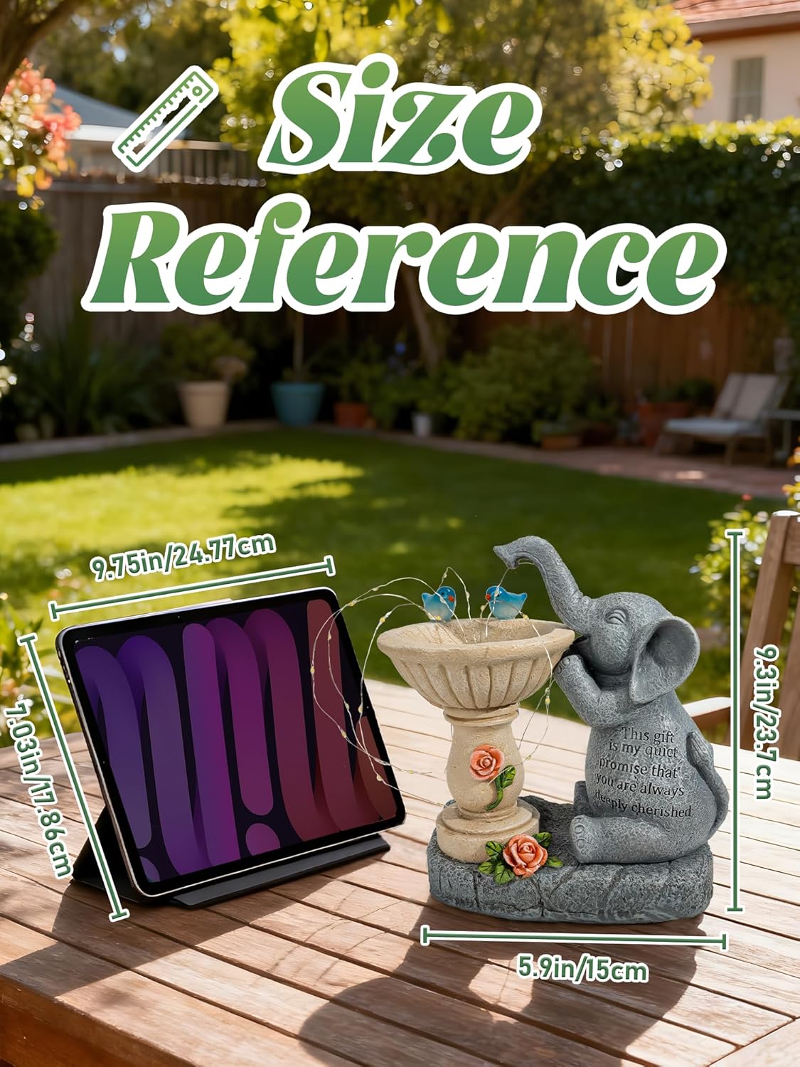 Solar Garden Outdoor Statues Decor, Elephant with Birdbath Garden Decor for Home House, Yard Art Lawn, Ornaments, Porch Patio, Balcony - Birthday Gifts for Grandma Mom Women - Image 4