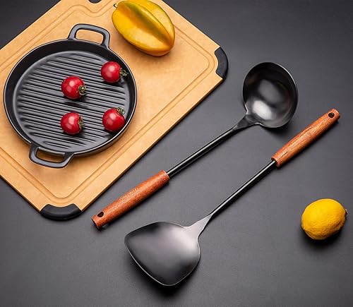 Miniatura 7 de FJNATINH Juego de herramientas para wok de espátula y cucharón, utensilios de wok de 14.2-15 pulgadas, espátula de wok de acero inoxidable